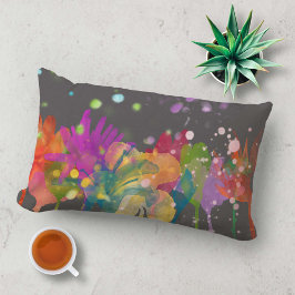 Colorful Watercolor Flowers on Dark Gray Lendenkissen