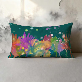 Colorful Watercolor Flowers on Green Lendenkissen