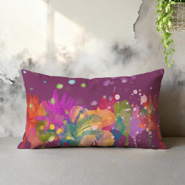 Colorful Watercolor Flowers on Purple Lendenkissen
