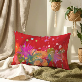 Colorful Watercolor Flowers on Red Lendenkissen
