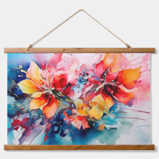 Colorful Watercolor Flowers Vibrant Art Wandteppich Mit Holzrahmen