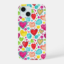 Colorful Watercolor Hearts iPhone 15 Phone Case iPhone 15 Hülle