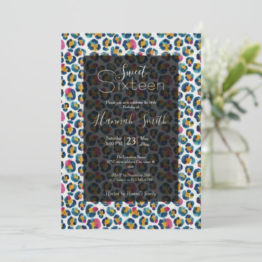 Colorful Watercolor Leopard Print Pattern Einladung (Stehend Vorderseite)