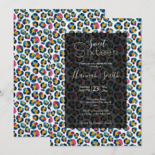 Colorful Watercolor Leopard Print Pattern Einladung (Vorne/Hinten)