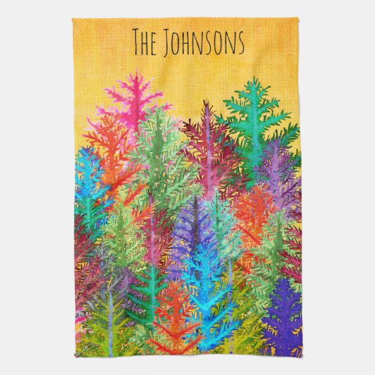 Colorful Watercolor Pine Trees Kitchen Towel Geschirrtuch (Vertikal)