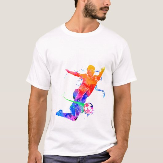 Colorful Watercolor Soccer Player Silhouette Graph T-Shirt (Vorderseite)