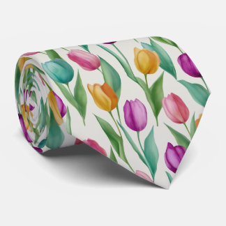 Colorful Watercolor Tulip Floral Pattern Krawatte