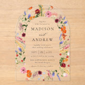 Colorful Watercolor Wildflower Arch Wedding Acryleinladungen (Vorderseite)