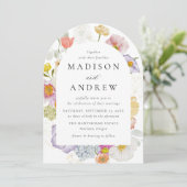 Colorful Watercolor Wildflower Arch Wedding Einladung (Stehend Vorderseite)