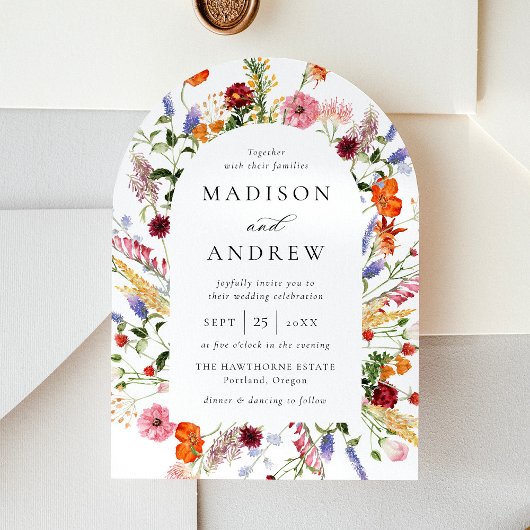 Colorful Watercolor Wildflower Arch Wedding Einladung