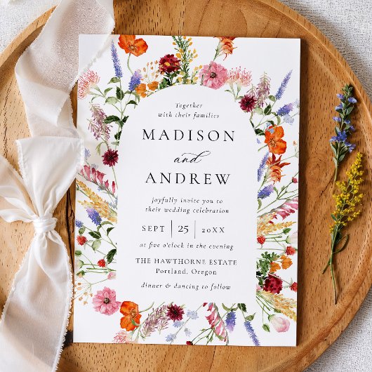 Colorful Watercolor Wildflower Arch Wedding Einladung