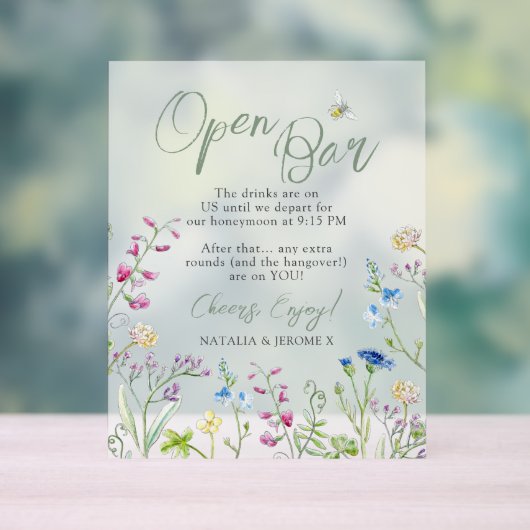Colorful Watercolor Wildflower Open Bar wedding Acrylschild (Neutral)