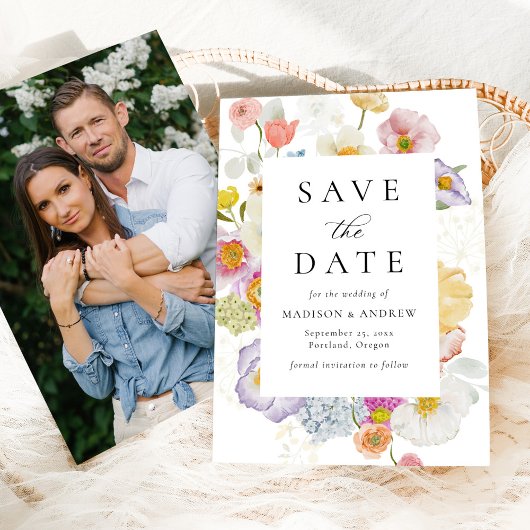 Colorful Watercolor Wildflower Photo Wedding Save The Date