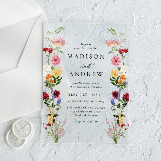 Colorful Watercolor Wildflower Wedding Acryleinladungen