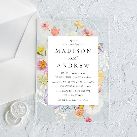 Colorful Watercolor Wildflower Wedding Acryleinladungen