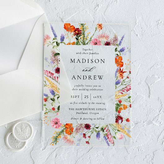 Colorful Watercolor Wildflower Wedding Acryleinladungen