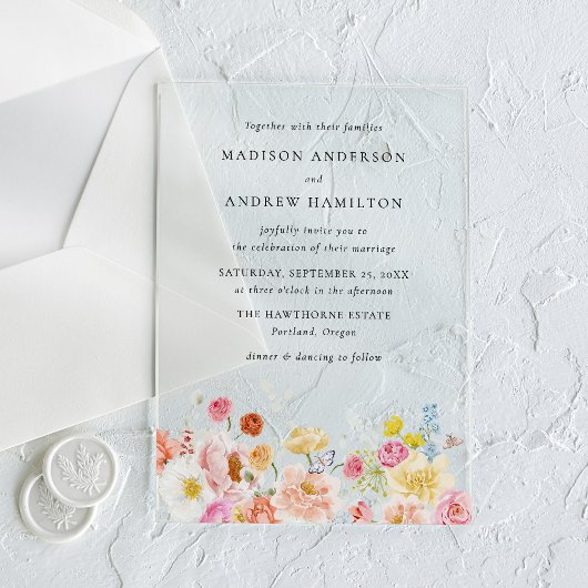 Colorful Watercolor Wildflower Wedding Acryleinladungen