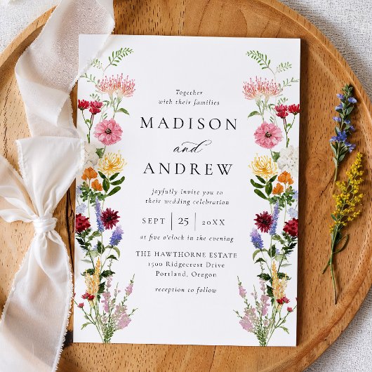 Colorful Watercolor Wildflower Wedding Einladung