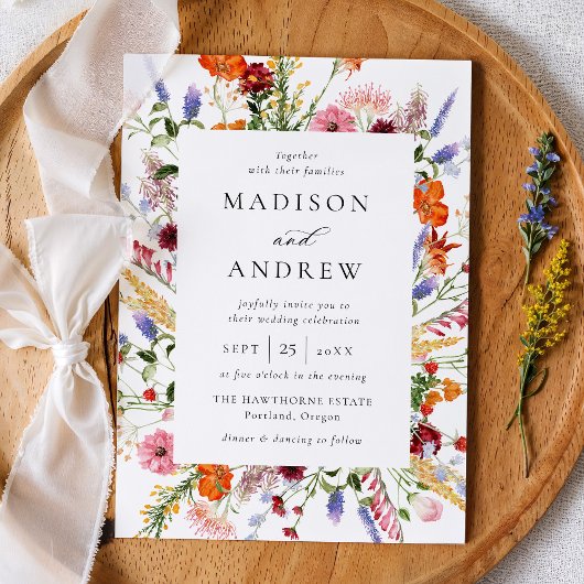 Colorful Watercolor Wildflower Wedding Einladung