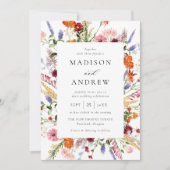 Colorful Watercolor Wildflower Wedding Einladung (Vorderseite)