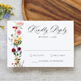 Colorful Watercolor Wildflower Wedding RSVP Karte