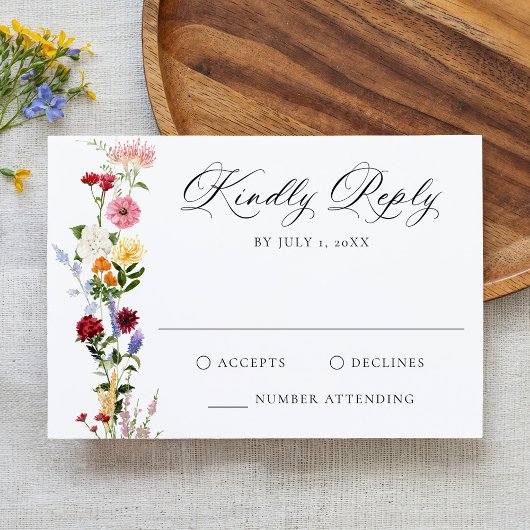 Colorful Watercolor Wildflower Wedding RSVP Karte