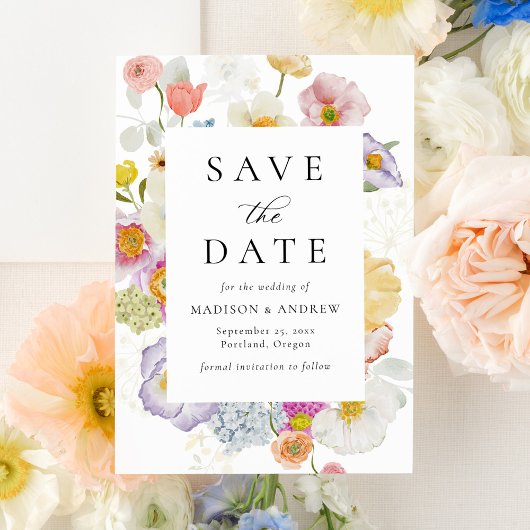 Colorful Watercolor Wildflower Wedding Save The Date