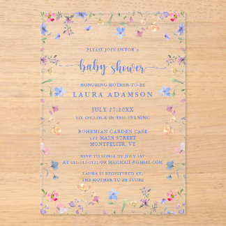 Colorful Watercolor Wildflowers Baby Shower Acryleinladungen