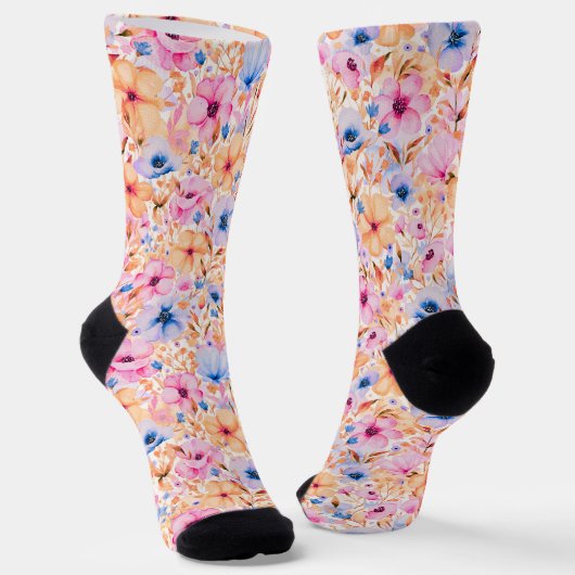 Colorful Watercolor Wildflowers Floral Pattern Socken (Gewinkelt)