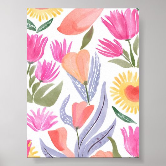 Colorful Watercolor Wildflowers | Hand Painted Poster (Vorne)