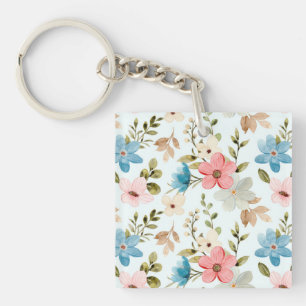 Colorful Watercolor Wildflowers Pattern Schlüsselanhänger