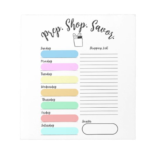Colorful Weekly Meal Plan Notepad Notizblock (Vorderseite)