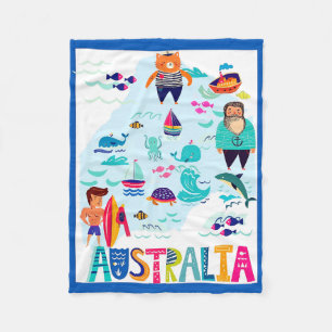Colorful Whimsical Australia Travel Poster Fleecedecke