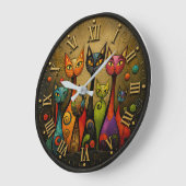 Colorful Whimsical Cats Große Wanduhr (Winkel)