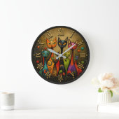 Colorful Whimsical Cats Große Wanduhr (Zuhause)