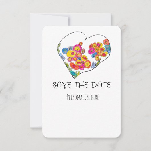 Colorful Whimsical Heart Save the Date (Vorderseite)
