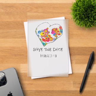 Colorful Whimsical Heart Save the Date Acryleinladungen
