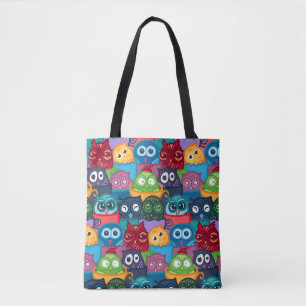 Colorful Whimsical Peekaboo Owls Tasche