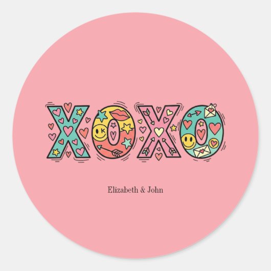 Colorful Whimsical "XOXO" Valentine's Day Runder Aufkleber (Vorderseite)