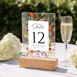 Colorful Wildflower Acrylic Wedding Table Number Acryleinladungen