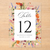 Colorful Wildflower Acrylic Wedding Table Number Acryleinladungen (Vorderseite)