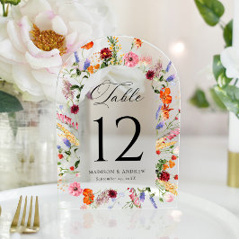 Colorful Wildflower Arch Acrylic Table Number Acryleinladungen