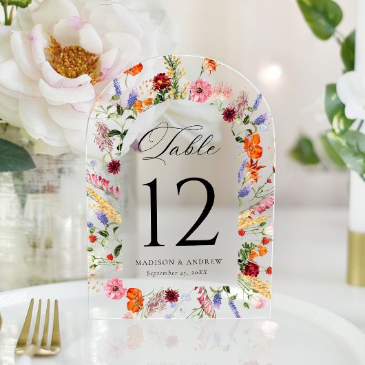 Colorful Wildflower Arch Acrylic Table Number Acryleinladungen