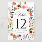Colorful Wildflower Arch Wedding Table Number Card Einladung (Vorderseite)