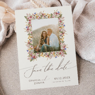 Colorful Wildflower   Beige Meadow Photo Frame Save The Date