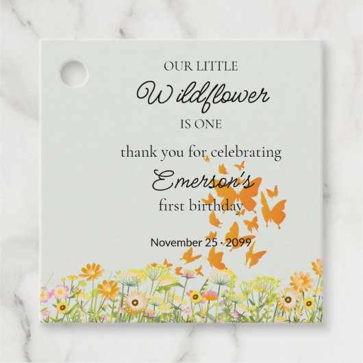 Colorful Wildflower Butterfly 1st Birthday Geschenkanhänger (Vorderseite)
