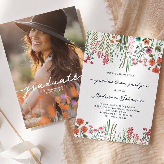 Colorful Wildflower Graduation Party Invitation Einladung