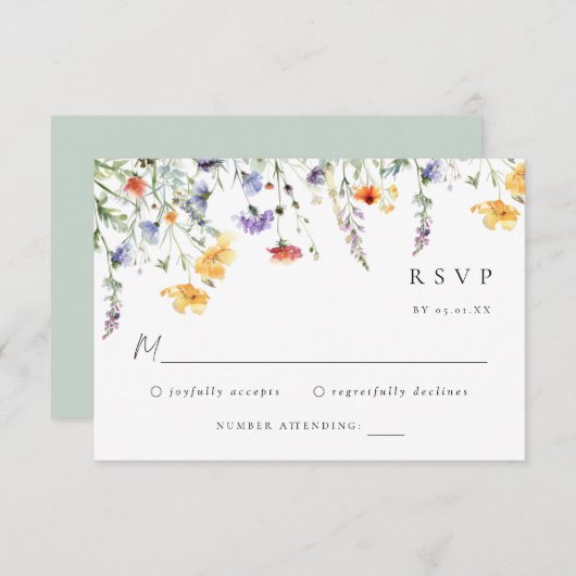 Colorful Wildflower Wedding RSVP Card (Vorne/Hinten)