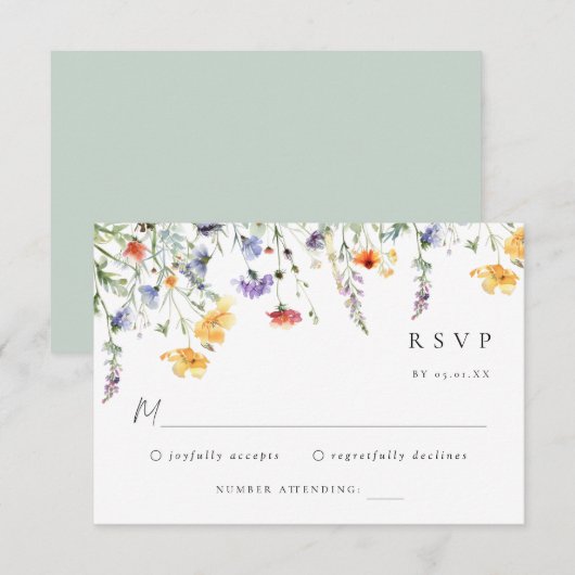 Colorful Wildflower Wedding RSVP Card Karte (Vorne/Hinten)
