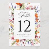 Colorful Wildflower Wedding Table Number Card Einladung (Vorderseite)